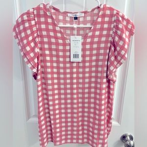 Michelle McDowell pink & white blouse